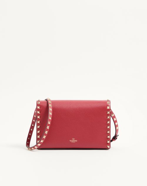 Valentino Garavani - Small Rockstud Grainy Calfskin Crossbody Bag - Rosso Valentino - Woman - Shoulder Bags